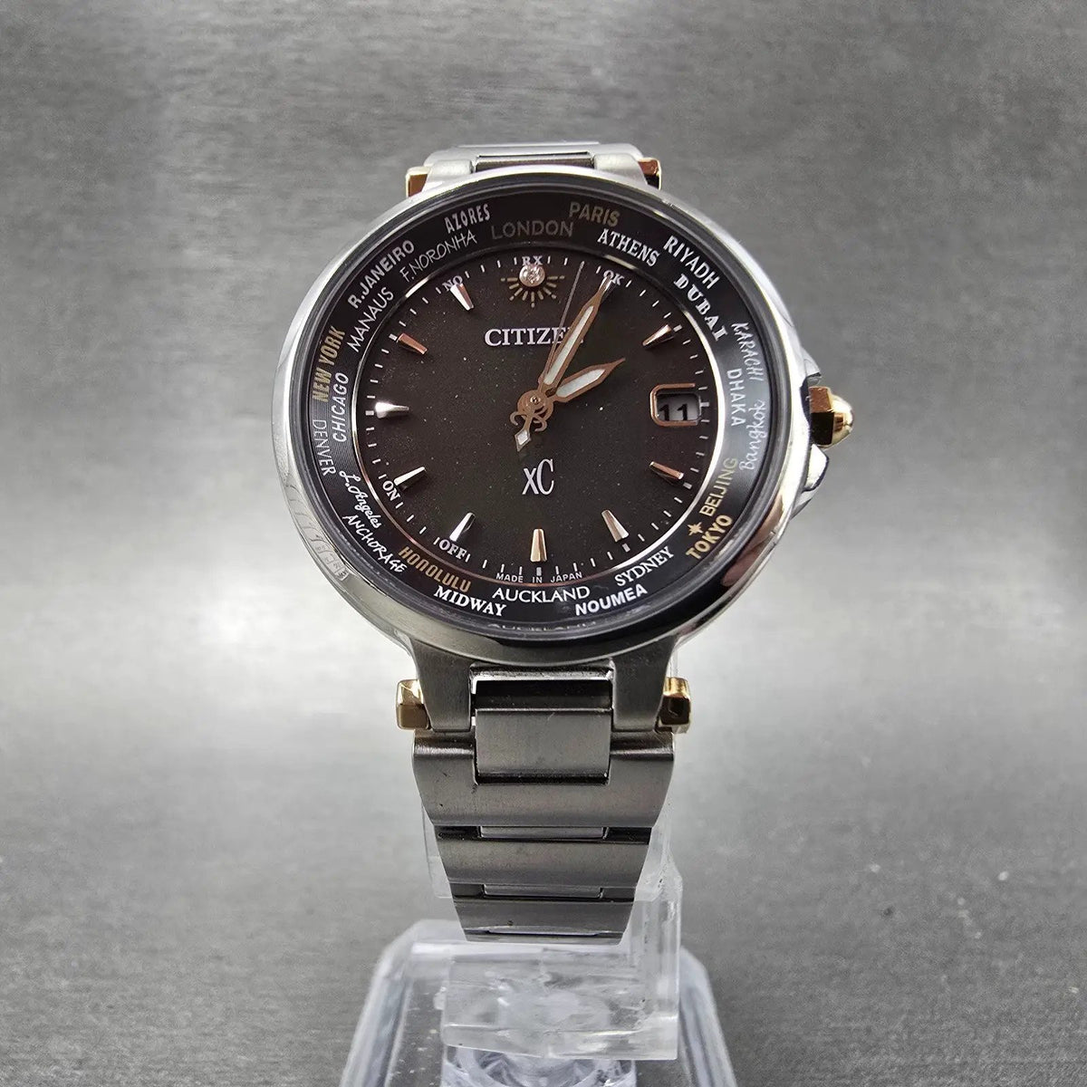 Citizen XC Atomic Solar Watch Women 29mm Black Dial Two Tone Date Round PARTS6