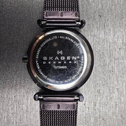 Skagen Steel Watch Women 25mm MOP Dial Dark Brown Tone Round 107SMMD New Battery10