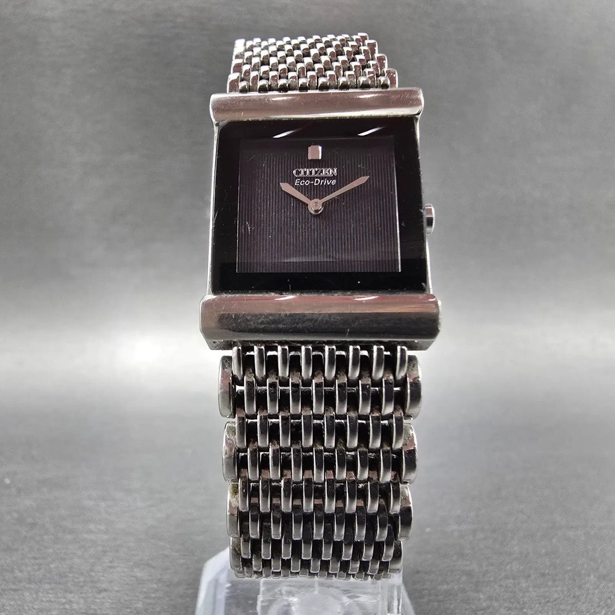 Citizen Eco-Drive Tank Watch Women 23mm Black Dial Silver B023-S015375 Works JP5