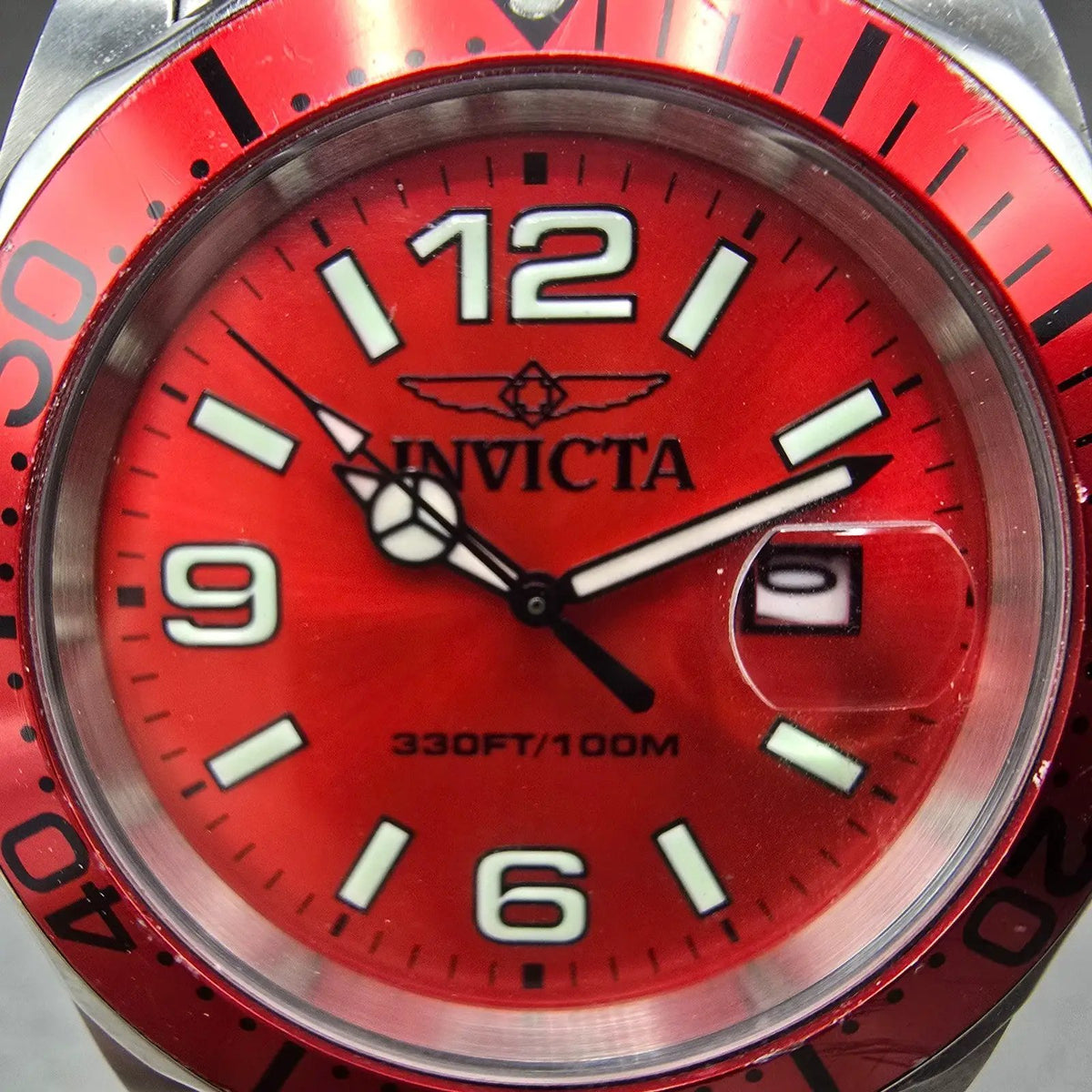 Invicta Pro Diver Watch Men 43mm Red Dial Silver Date Round 15440 New Battery1