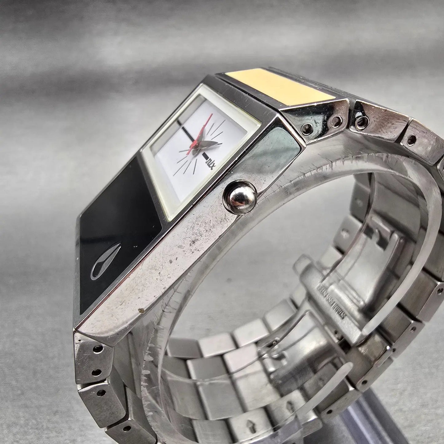 Nixon Chalet Watch Women 30mm White Dial Two Tone Rectangle New Battery2