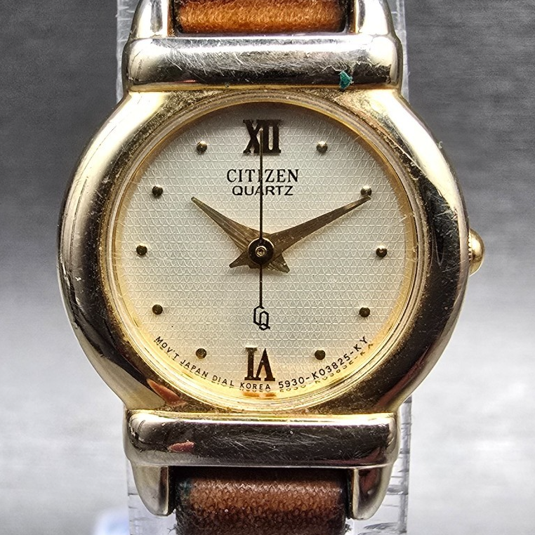 Citizen CQ Watch Women 19mm Champagne Dial Gold Tone Round 5930-K00845 New Batt61