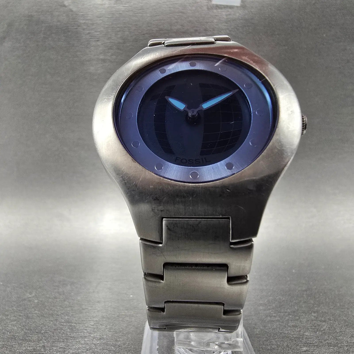 Fossil Big Tic Watch Men 41mm Blue Dial Silver Tone Round READ! JR-8051 New Batt5