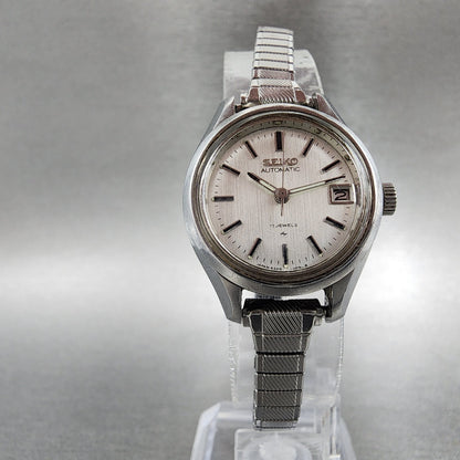 Seiko Automatic Watch Women 23mm White Dial Steel Date Round 42050040 READ!!!!!5