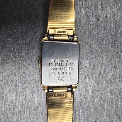 Seiko Watch Women 16mm Gold Dial Gold Tone Rectangle 2C20-5299 New Battery10