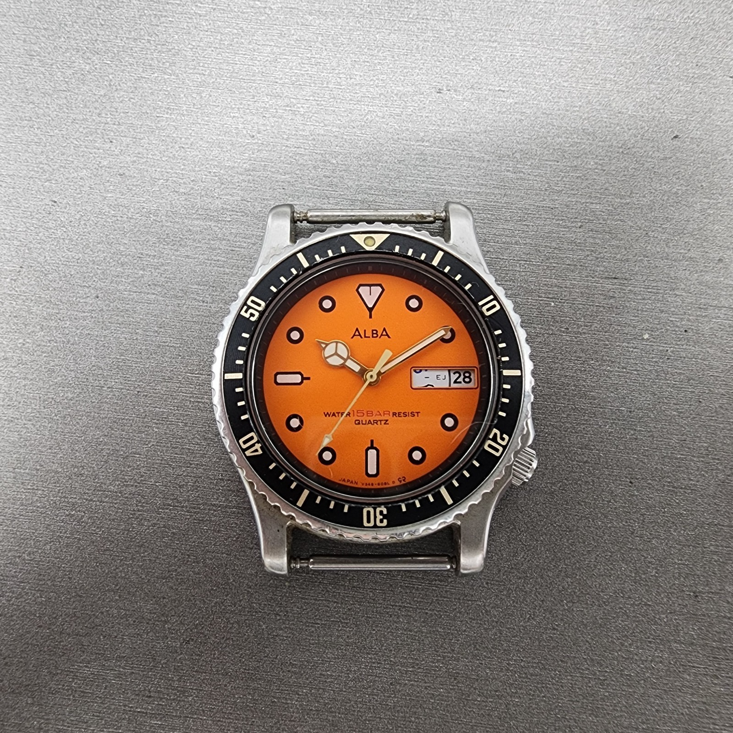 Seiko ALBA Dive Watch Men 36mm Orange Dial Silver Tone Daydate READ! New Battery0