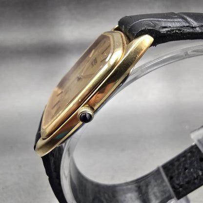 Seiko Watch Men 30mm Gold Dial Gold Tone Rectangle 6030-5250 New Battery Vintage2