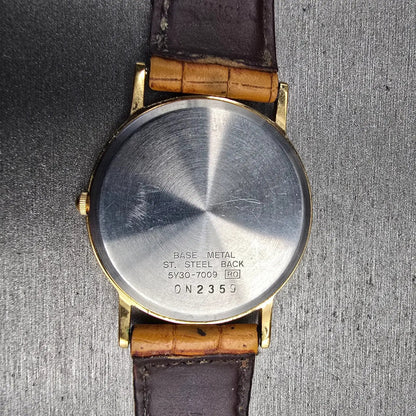 Seiko Watch Men 31mm Ivory Dial Gold Tone Round 5Y30-7009 New Battery VTG JP3410