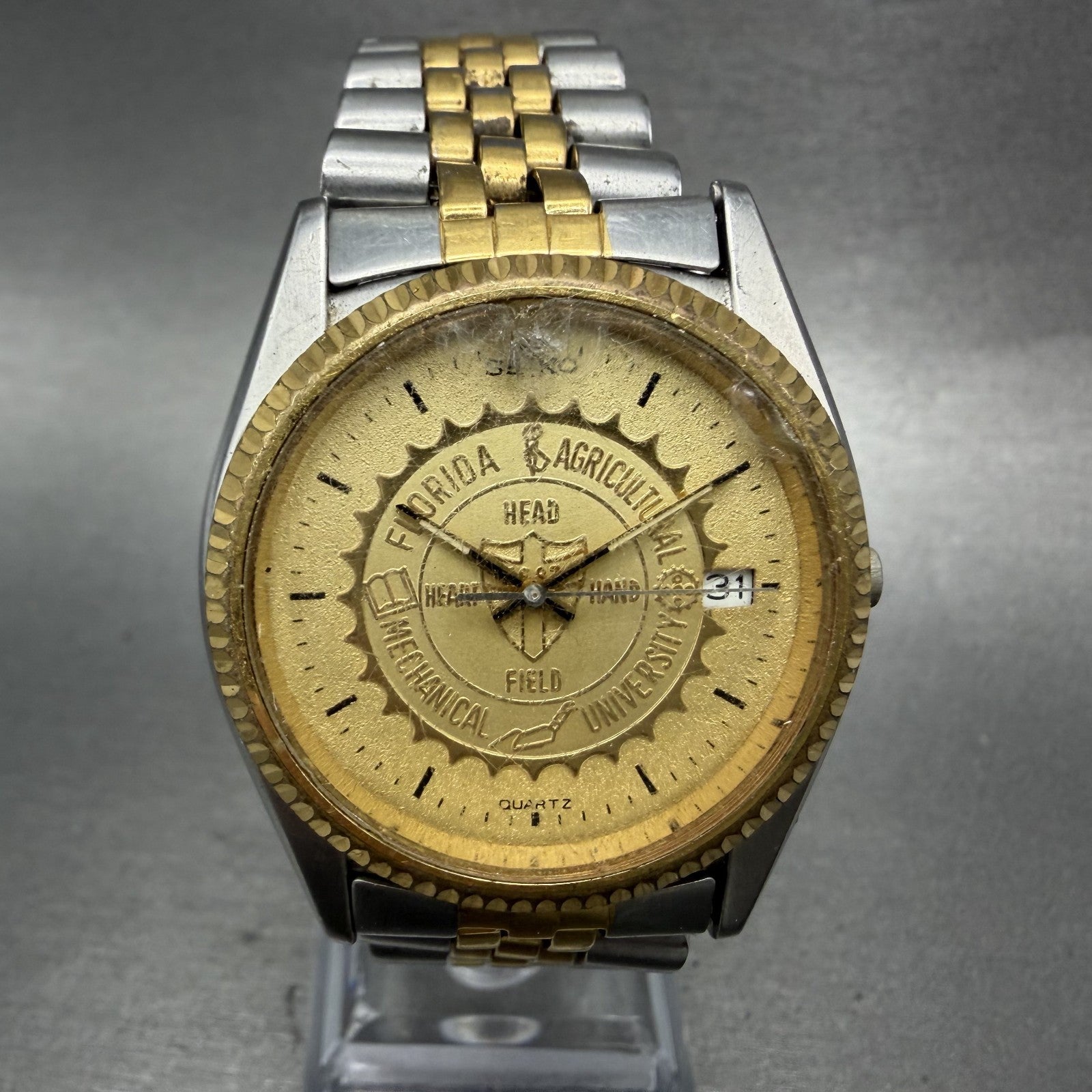 Seiko President Watch Men 36mm Champagne Dial Two Tone FAMU Round New Battery0