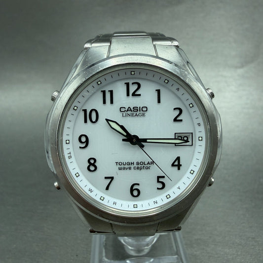 Casio Lineage Watch Men 38mm White Dial Silver Tone Date Solar LIW-120 Runs0