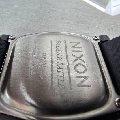 Nixon Rival Watch Men 38mm Black Alarm Chronograph Rectangle READ!! New battery9