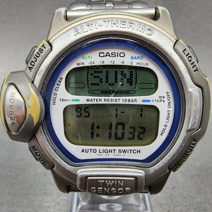 Casio Pro Trek PRL-20 Watch Men 40mm Digital Silver Tone New Battery