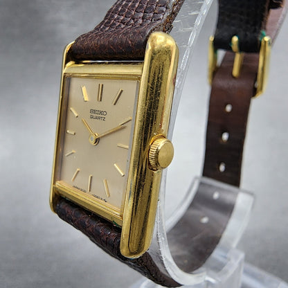 Seiko Tank Watch Women 18mm Gold Dial Gold Tone Rectangle 2C205019 New Battery2