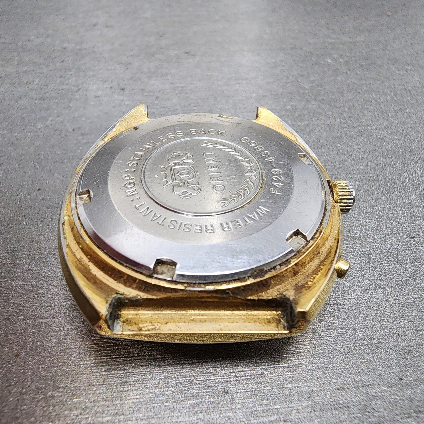 Orient ChronoAce Watch Men 36mm Brown Dial Gold Tone Daydate Automatic Runs8