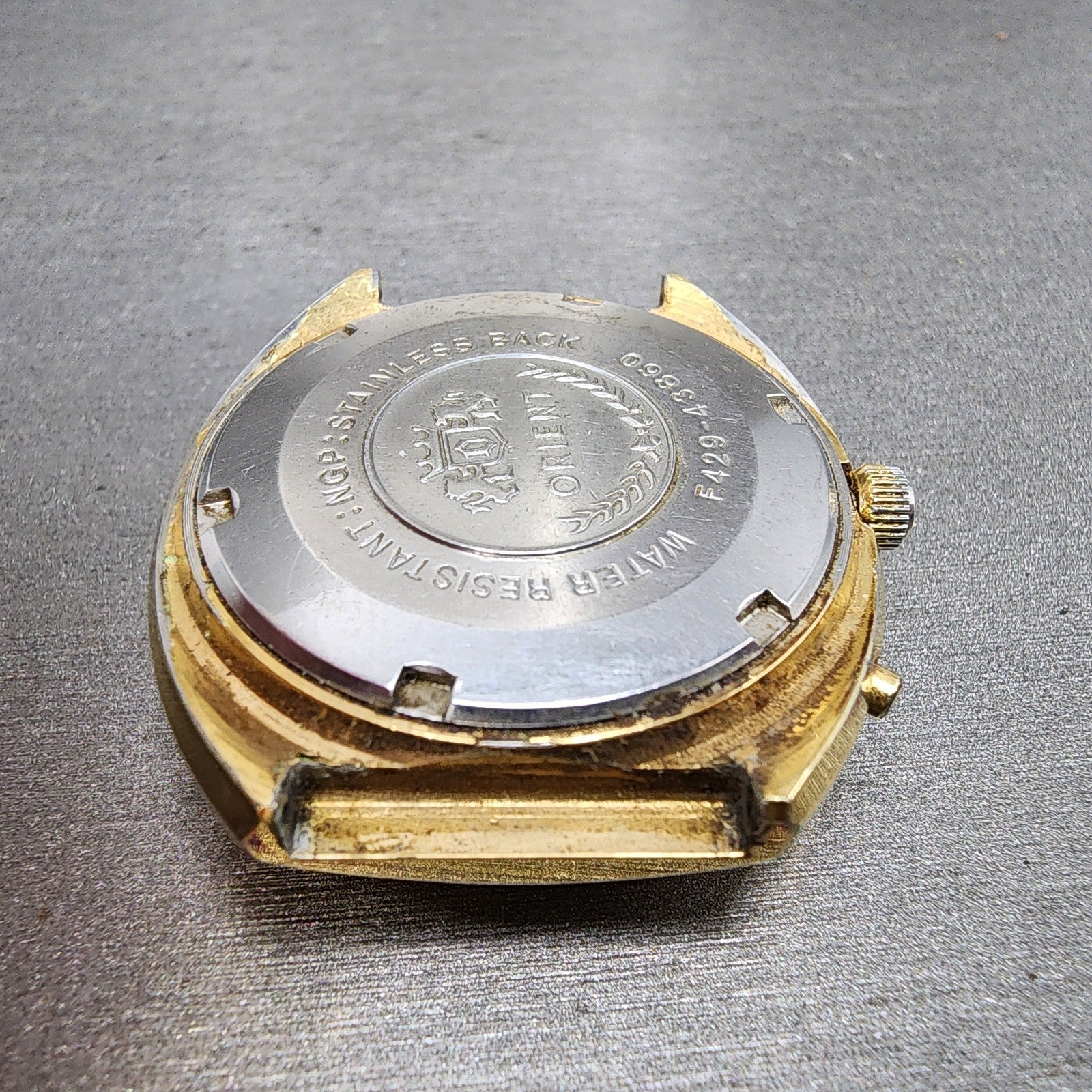 Orient ChronoAce Watch Men 36mm Brown Dial Gold Tone Daydate Automatic Runs8