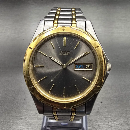 Seiko Watch Men 36mm Gray Dial Two Tone Daydate Round 7N43-6A09 New Battery VTG0