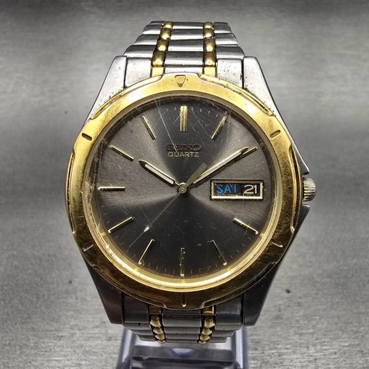 Seiko Watch Men 36mm Gray Dial Two Tone Daydate Round 7N43-6A09 New Battery VTG0