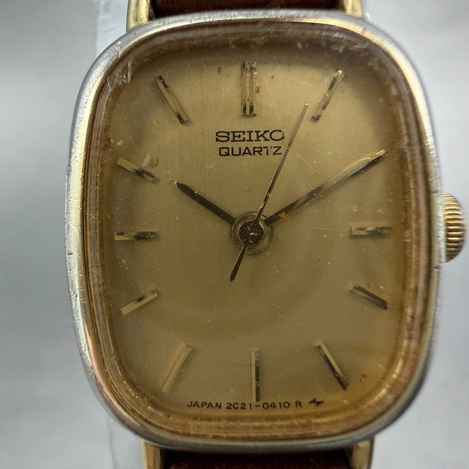 Seiko Watch Women 16mm Champagne Dial Gold Tone Rectangle 2C21-5139 New Battery1