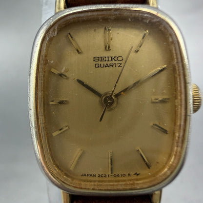 Seiko Watch Women 16mm Champagne Dial Gold Tone Rectangle 2C21-5139 New Battery1