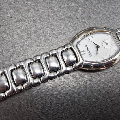 Playboy Watch Men 29mm White Dial Silver Tone Oval New battery MISSING CLASP!!!6