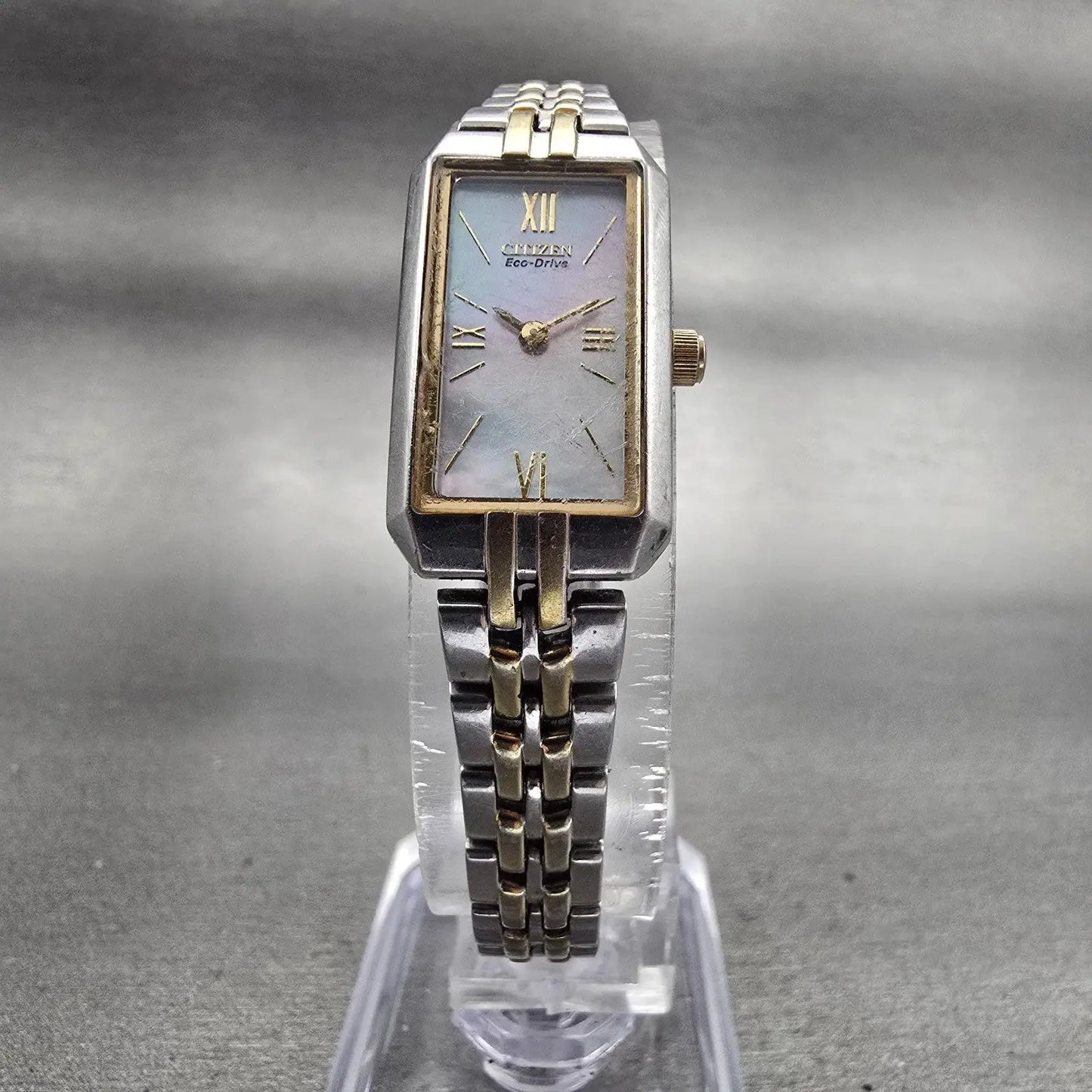 Citizen Eco-Drive Tank Watch Women 14mm MOP Dial Two Tone Rectangle G620-S0614825