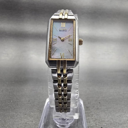 Citizen Eco-Drive Tank Watch Women 14mm MOP Dial Two Tone Rectangle G620-S0614825