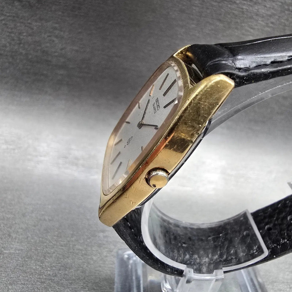 Seiko Watch Men 29mm Silver Dial Gold Tone Rectangle 4130-5130 New Battery2