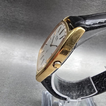 Seiko Watch Men 29mm Silver Dial Gold Tone Rectangle 4130-5130 New Battery2