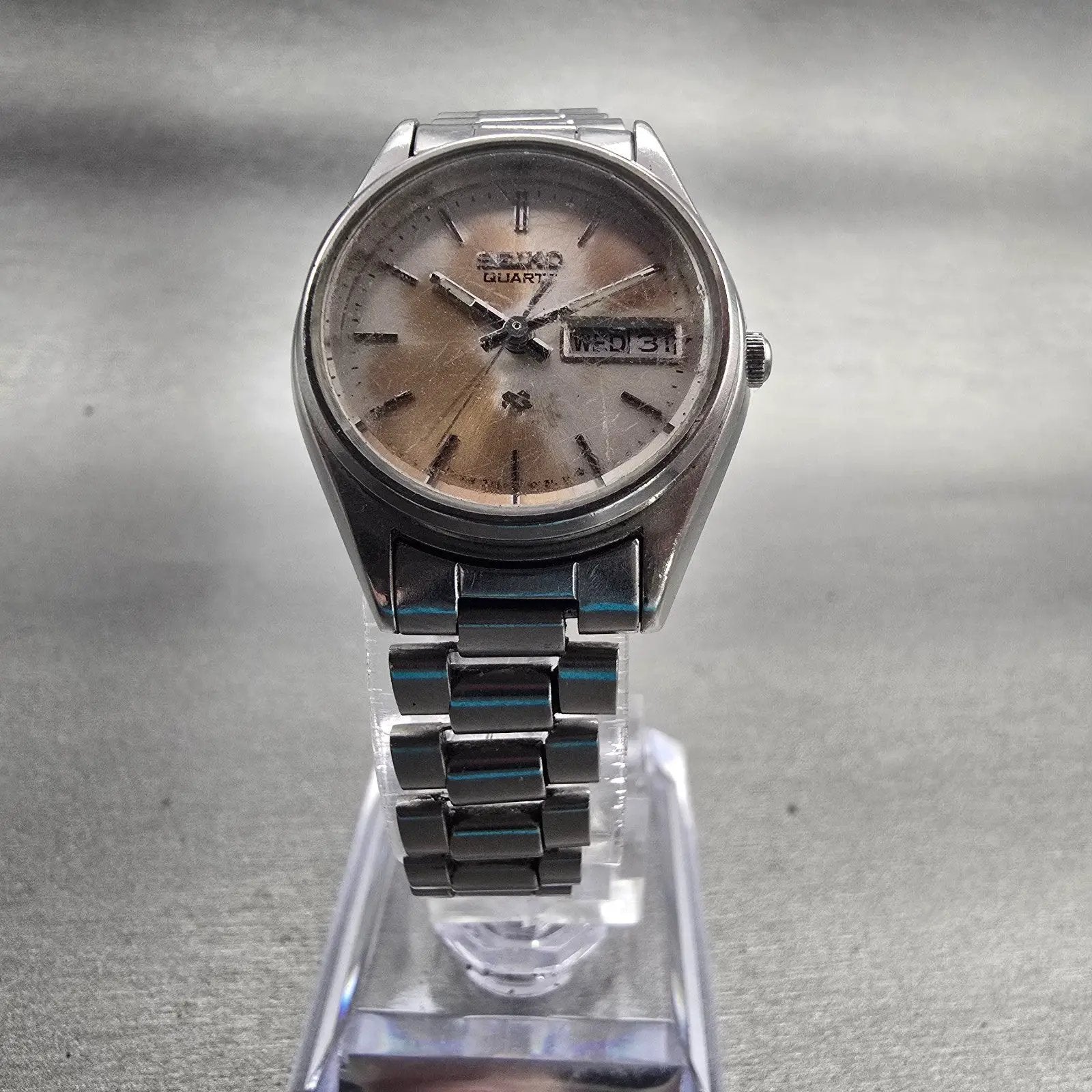 Seiko SQ Watch Women 24mm Bronze Dial Silver Tone Daydate 3423-0099 New Battery5