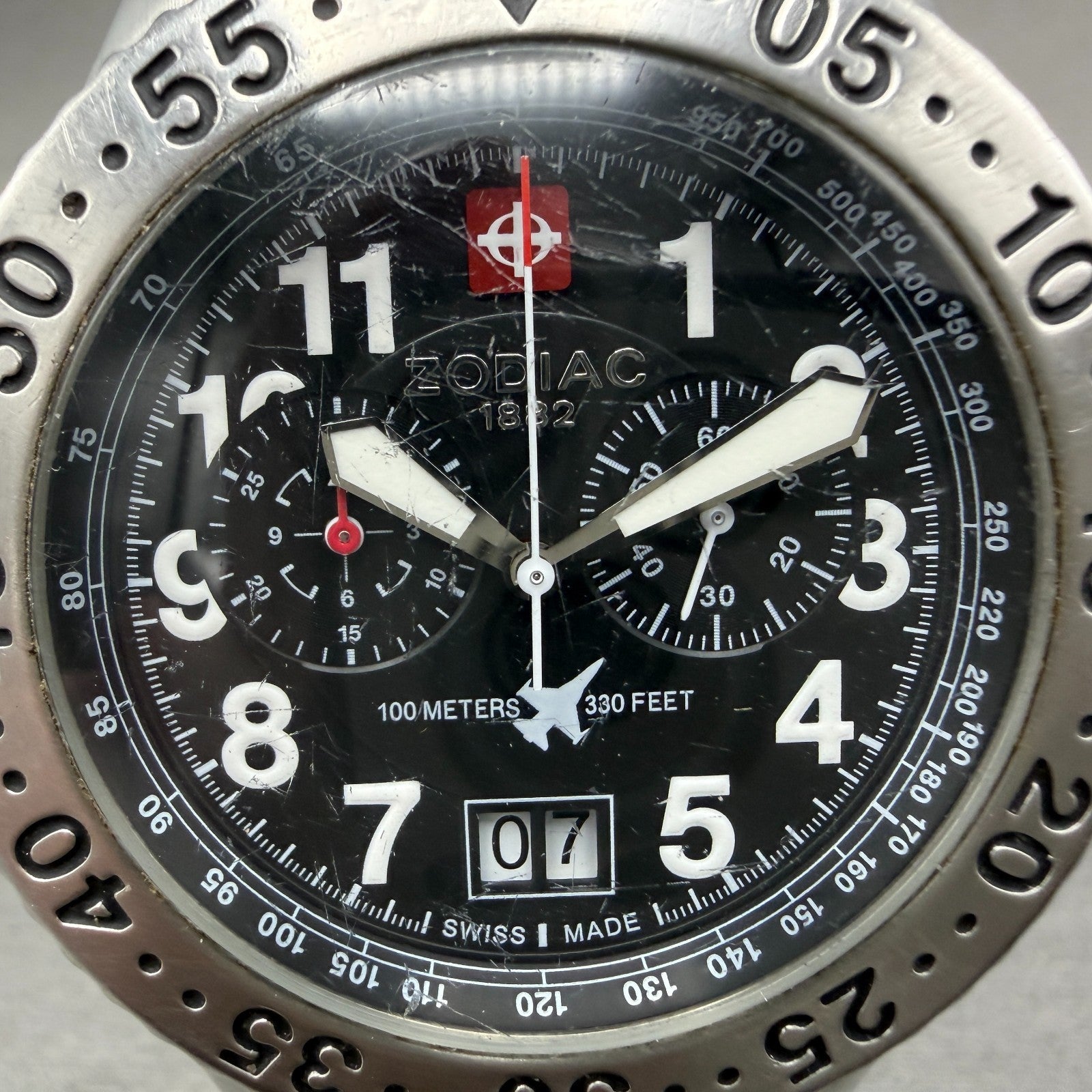Zodiac Dragon Wing chronograph Watch Men 45mm Black Dial Steel Date ZO7400 Works1