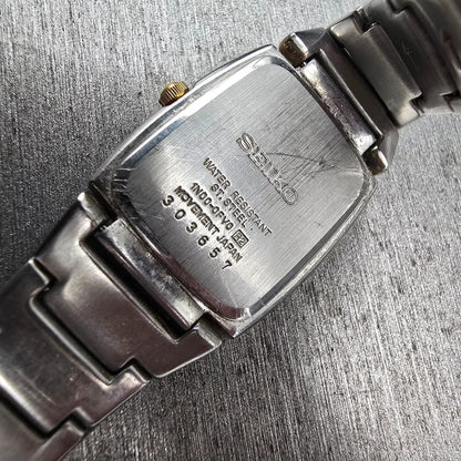 Seiko Tank Watch Women 21mm White Dial Two Tone Rectangle 1N00-0FY0 New Battery10