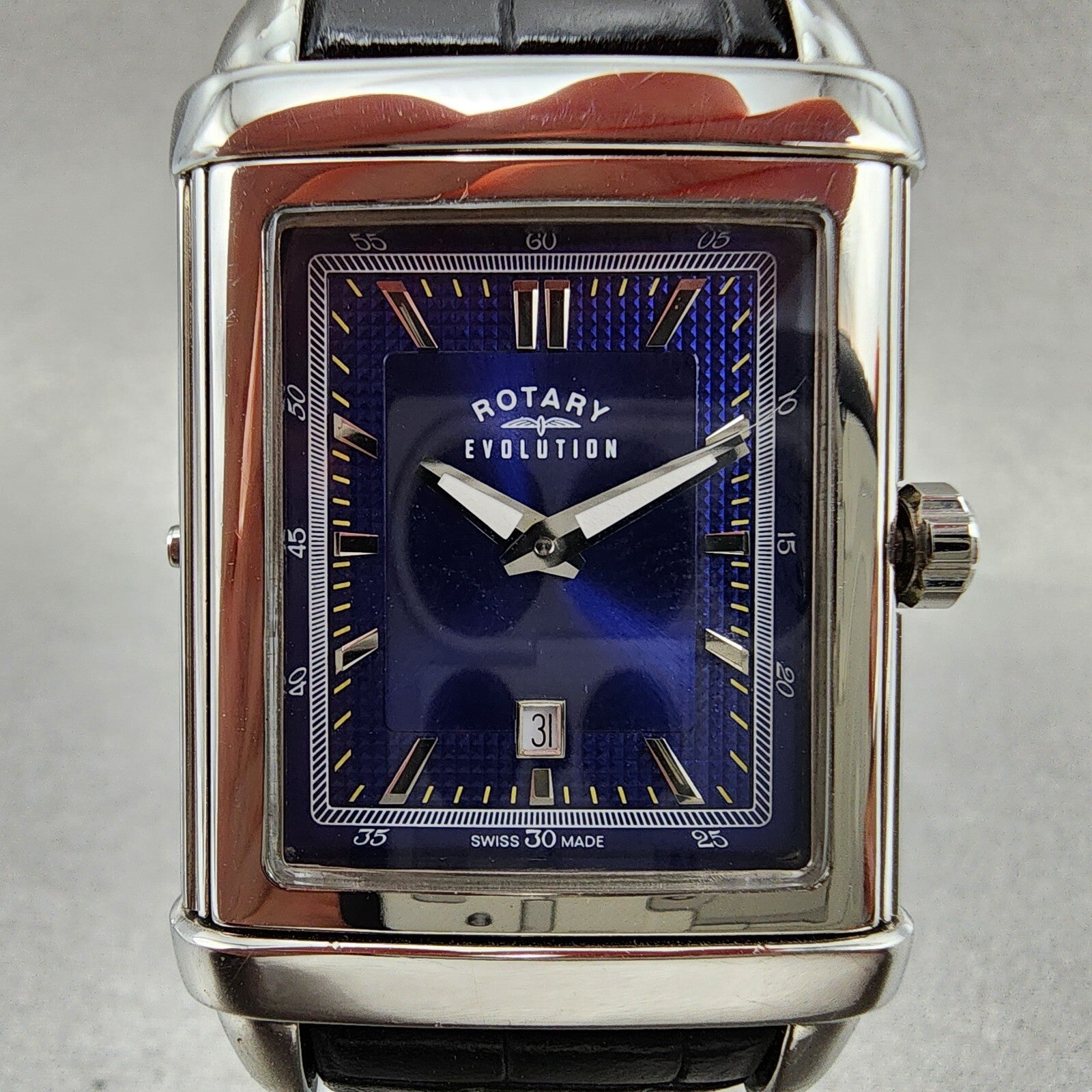 Rotary Revelation Watch Men 32mm Blue White Dial Small Seconds Reversible READ!!5