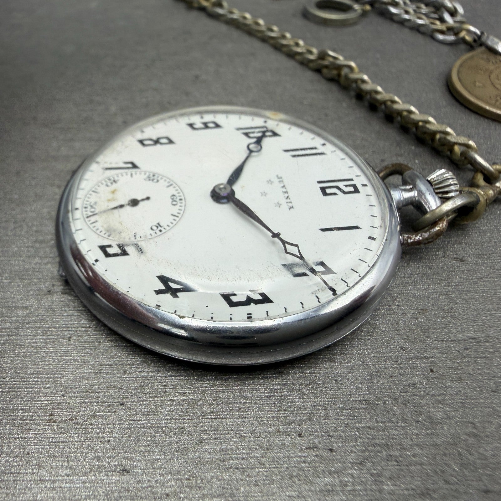 Juvenia Pocket Watch 42mm White Dial Silver TOne PARTS4