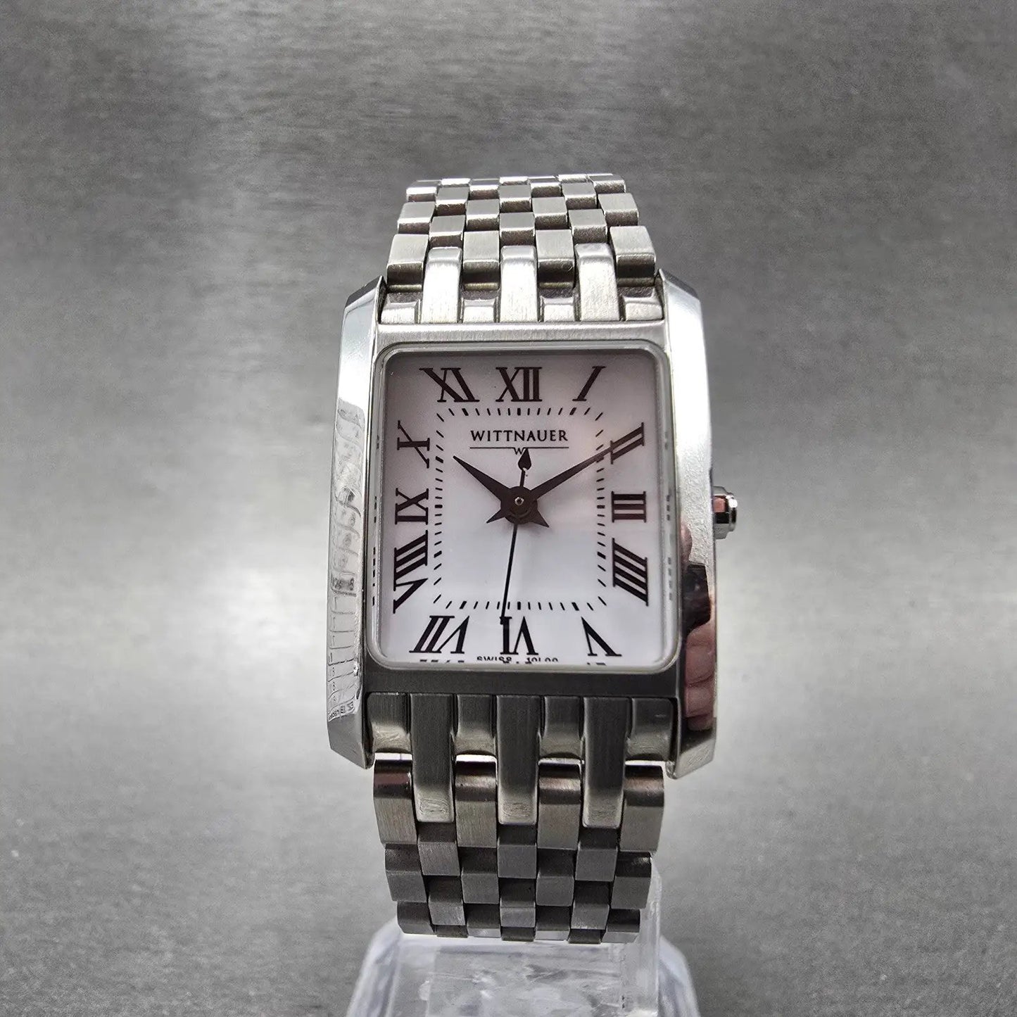 Wittnauer Tank Watch Men 20mm White Dial Silver Tone Rectangle 10L00 New Battery5