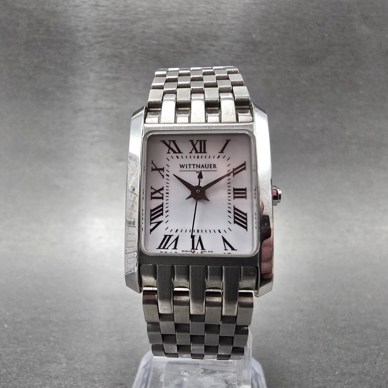 Wittnauer Tank Watch Men 20mm White Dial Silver Tone Rectangle 10L00 New Battery5