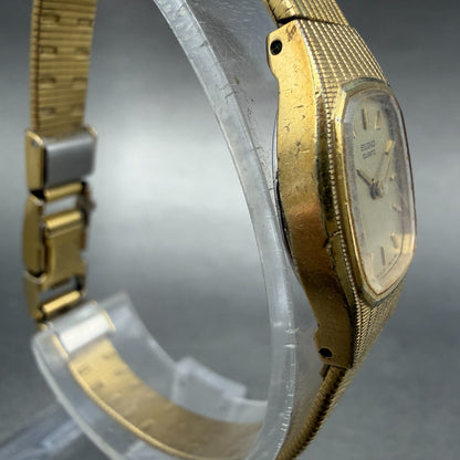 Seiko Watch Women 16mm Champagne Dial Gold Tone Rectangle 2c20-5569 New Battery3