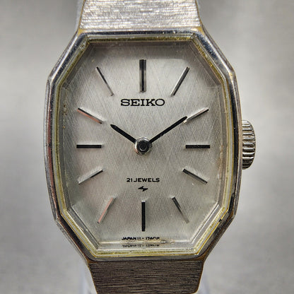 Seiko Watch Women 18mm Silver Dial Silver Tone Octagon Manual 113590 Runs1