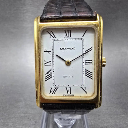 Movado Tank Watch Men 25mm White Dial Gold Tone 20 1670 315 New Battery Vintage0