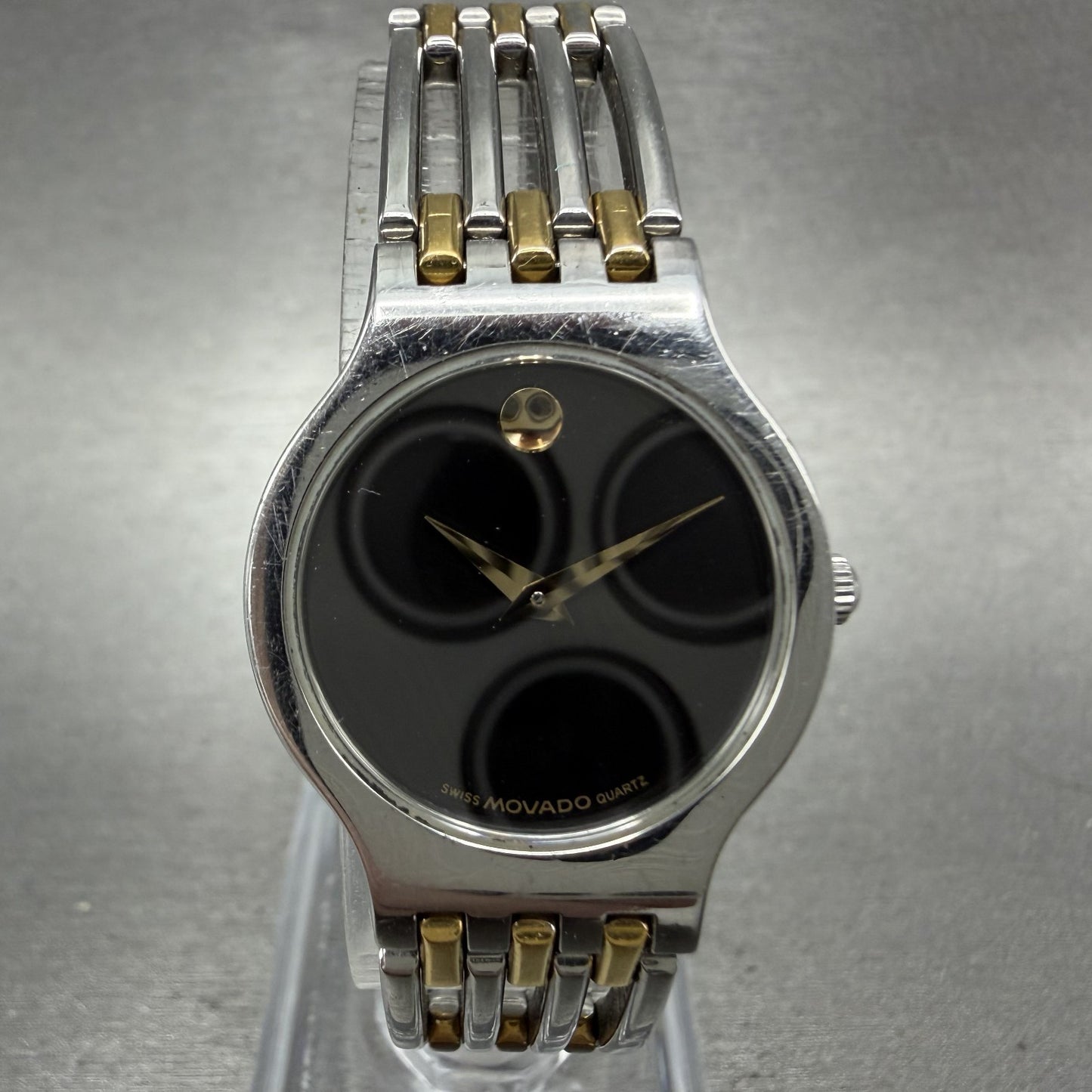 Movado Esperanza Watch Women 23mm Black Dial Two Tone Round 84A11821 New Batt A10