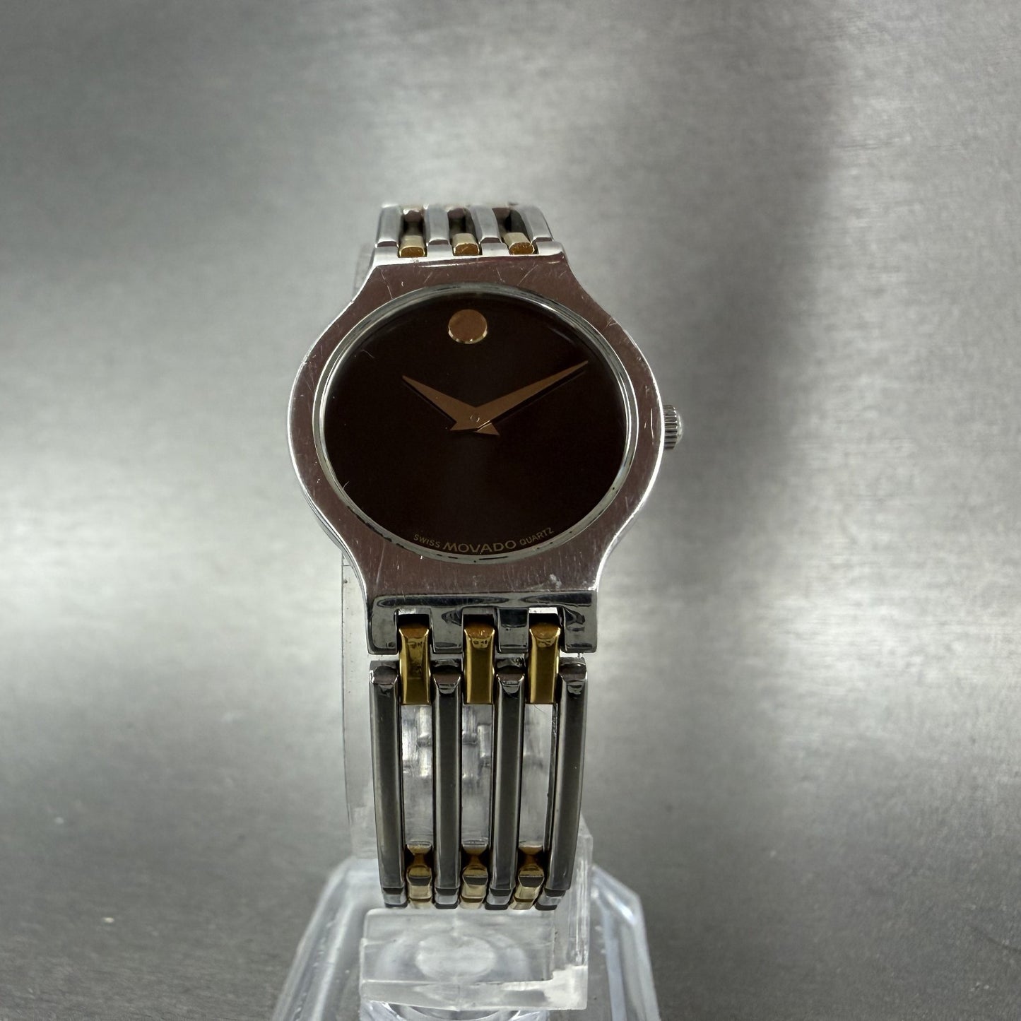 Movado Esperanza Watch Women 23mm Black Dial Two Tone Round 84A11821 New Batt A15