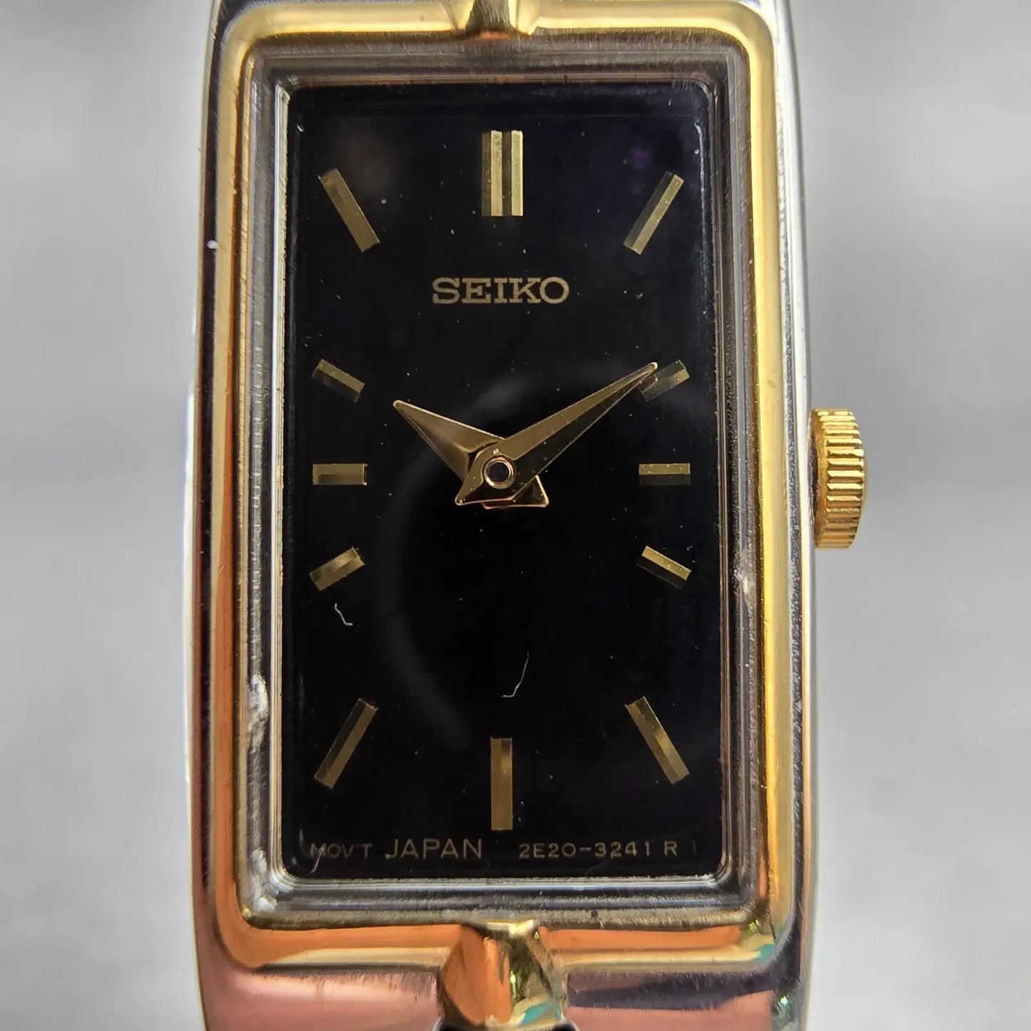 Seiko Watch Women 13mm Black Dial Two Tone Rectangle 2E20-7479 New Battery VTG1