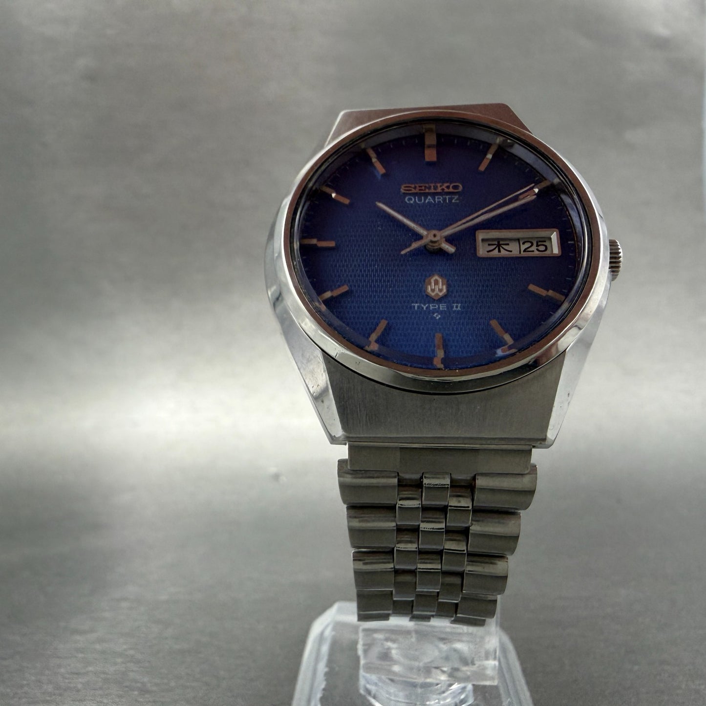 Seiko Type II Watch Men 36mm Blue Dial Steel READ!!!!!! Daydate 0903-8120 NewBat5