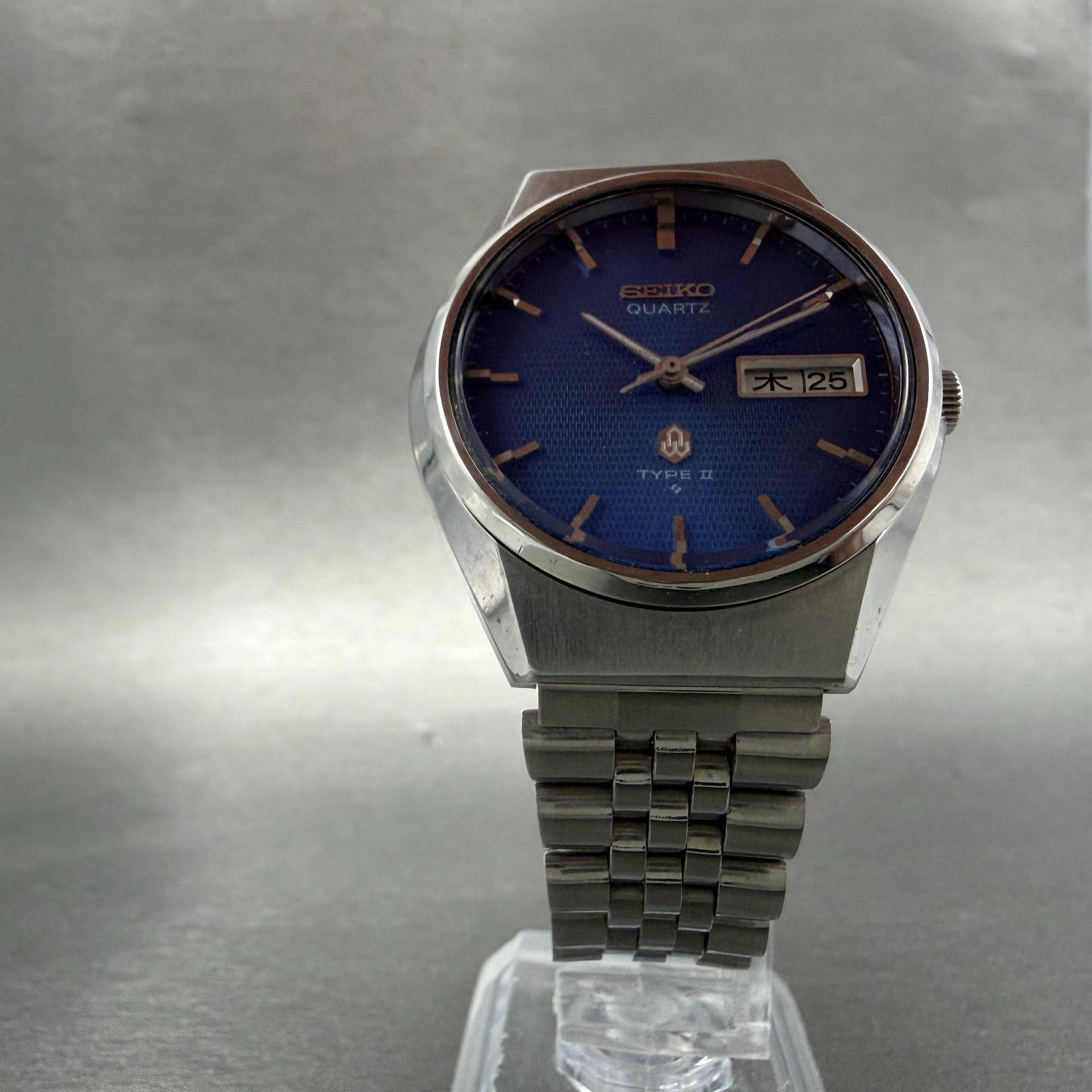 Seiko Type II Watch Men 36mm Blue Dial Steel READ!!!!!! Daydate 0903-8120 NewBat5