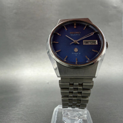 Seiko Type II Watch Men 36mm Blue Dial Steel READ!!!!!! Daydate 0903-8120 NewBat5