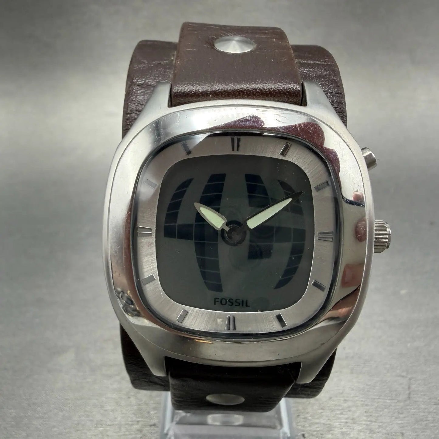 Fossil Big Tic Watch Men 39mm Silver Tone Square FS5740 New Battery ABC0