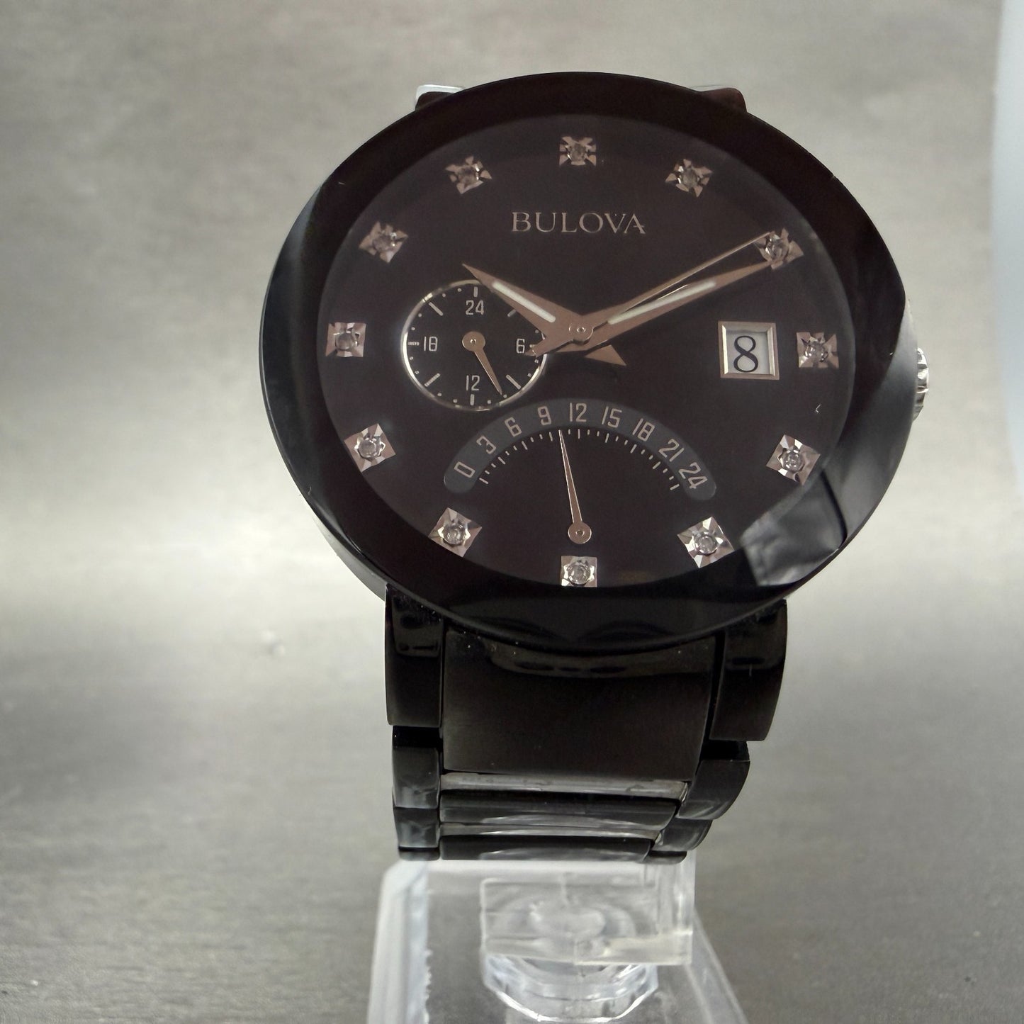Bulova Watch Men 40mm Black Dial Black Tone Date Round 98D109 New Battery5