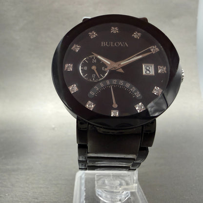 Bulova Watch Men 40mm Black Dial Black Tone Date Round 98D109 New Battery5