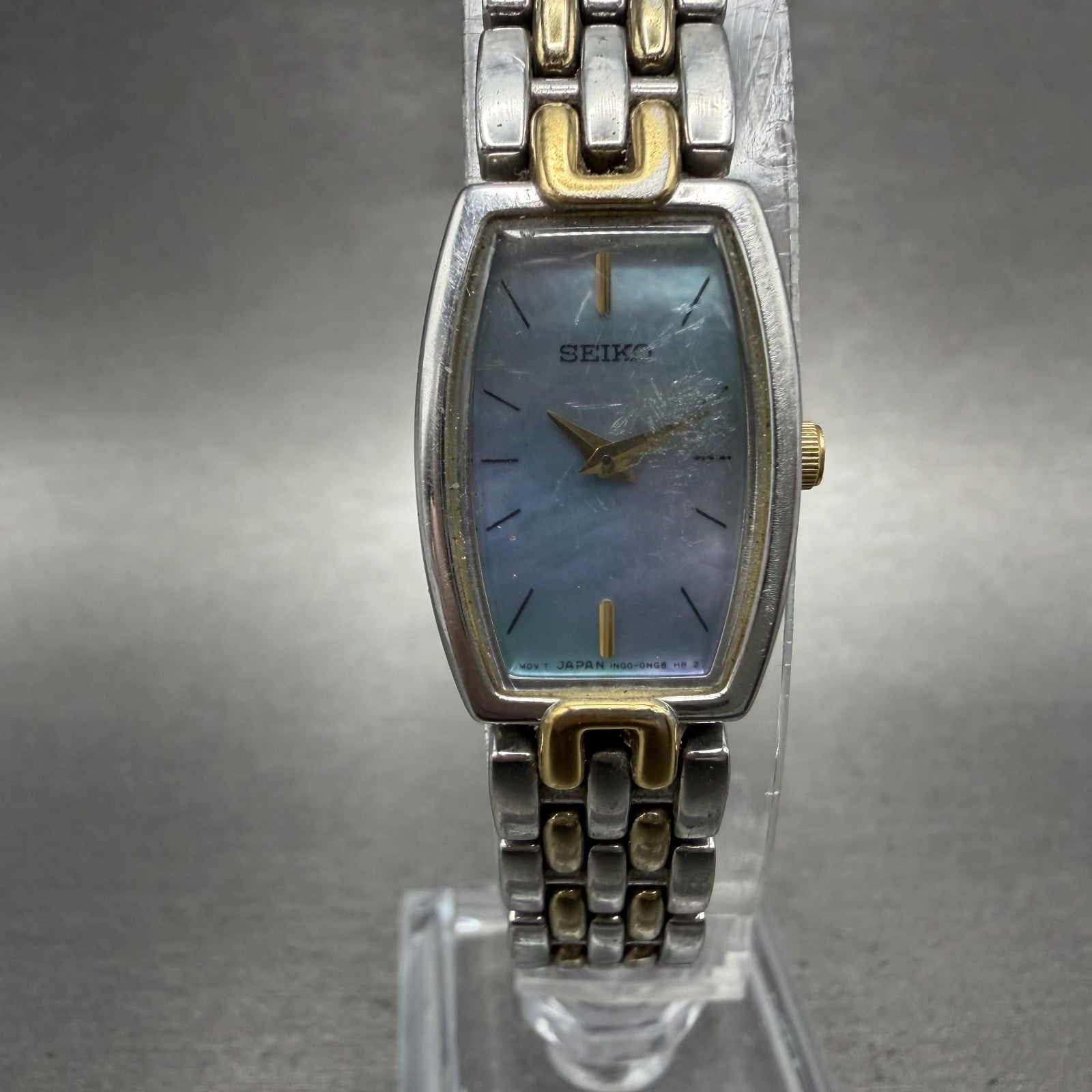 Seiko Tank Watch Women 16mm MOP Dial Two Tone Rectangle 1N000JL0 New Battery0