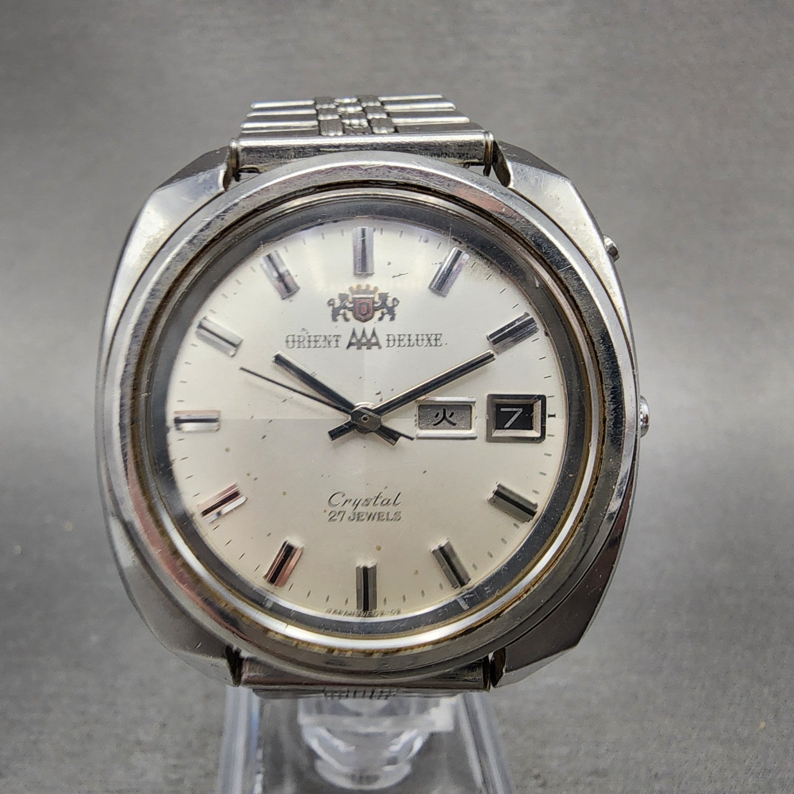 Orient AAA Deluxe Watch Men 37mm White Dial Silver Tone Daydate Cushion PARTS0