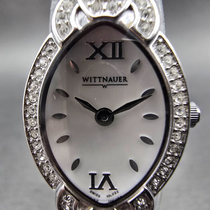 Wittnauer Watch Women 17mm MOP Dial Silver Tone Crystal Bezel Oval New Battery1